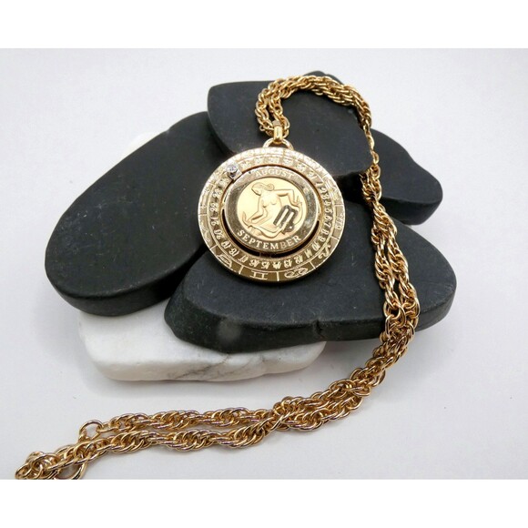 VTG Pierre Cardin Zodiac Diamond Pendant Necklace Virgo Articulated 18" - Picture 7 of 7